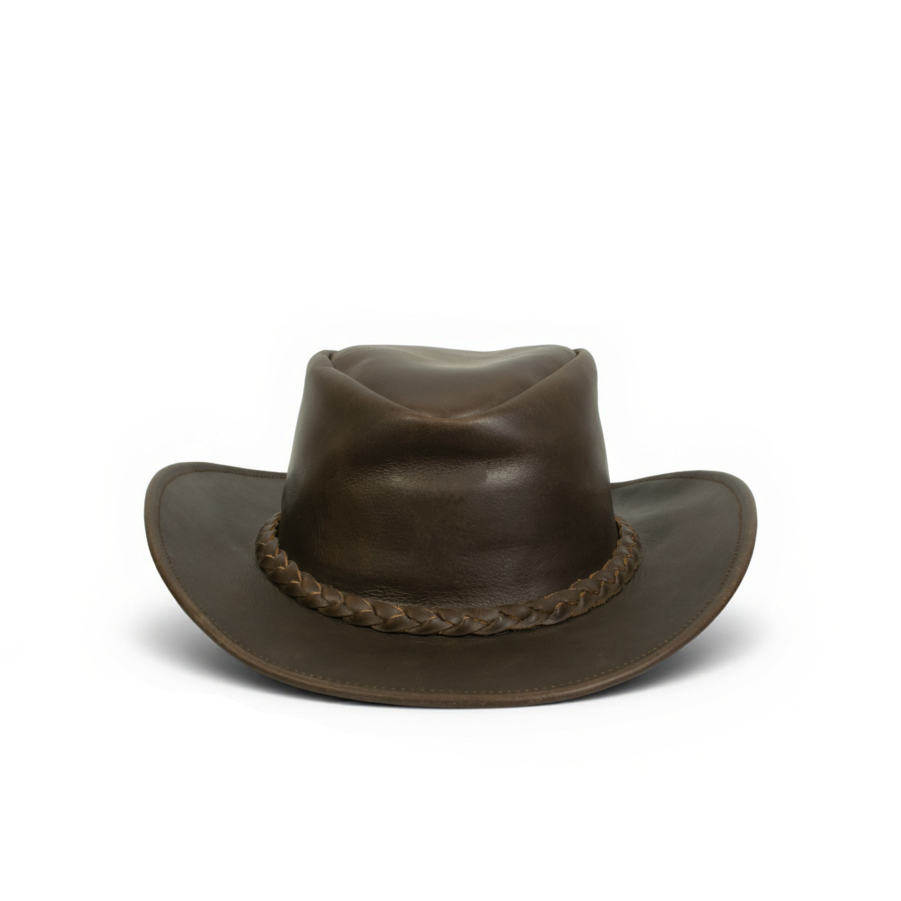 Craft Colt Crushable Water Buffalo Leather Cowboy Hat — Dark Chocolate Wide Brim Outback with Triple Concho Studded Band