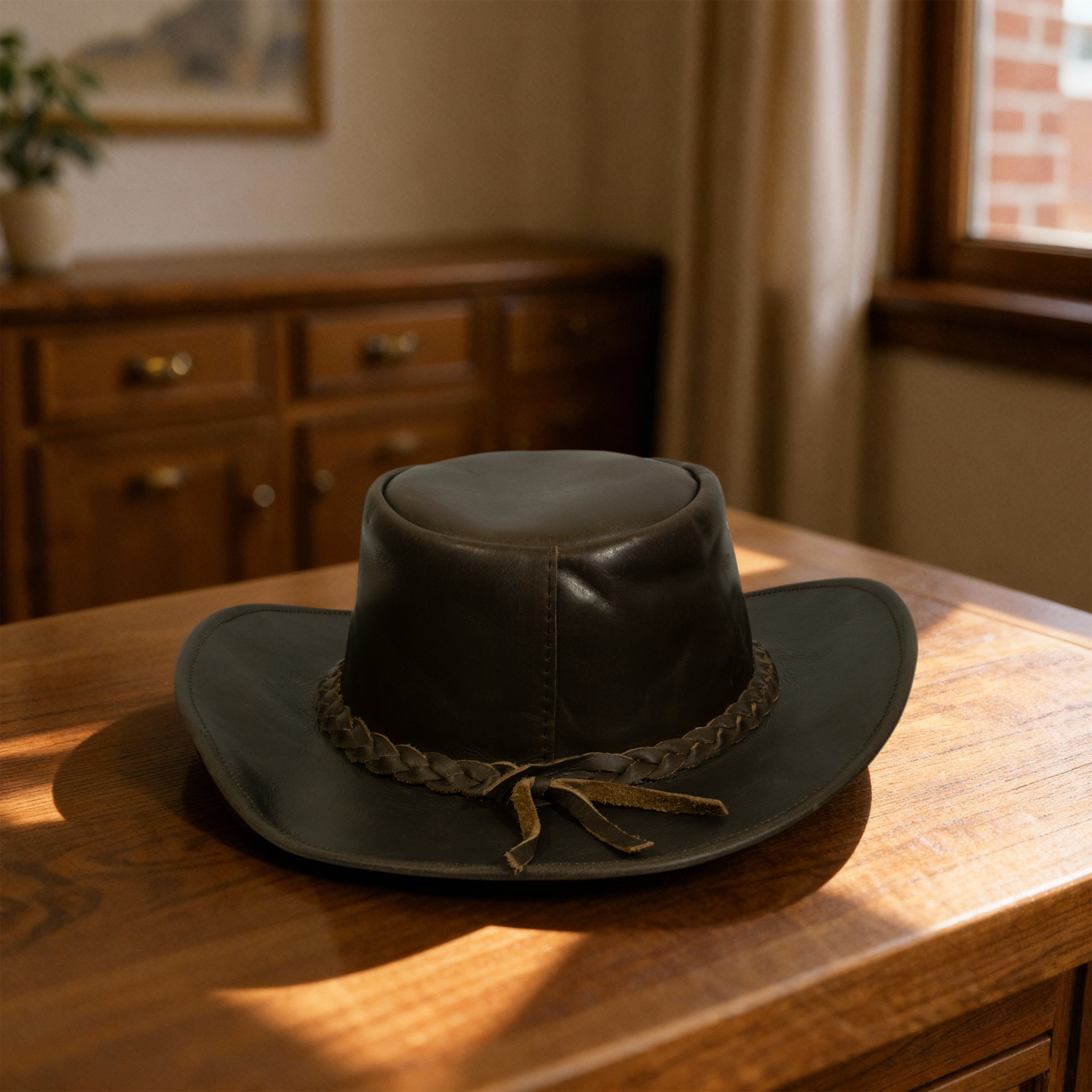 Craft Colt Crushable Water Buffalo Leather Cowboy Hat — Dark Chocolate Wide Brim Outback with Triple Concho Studded Band