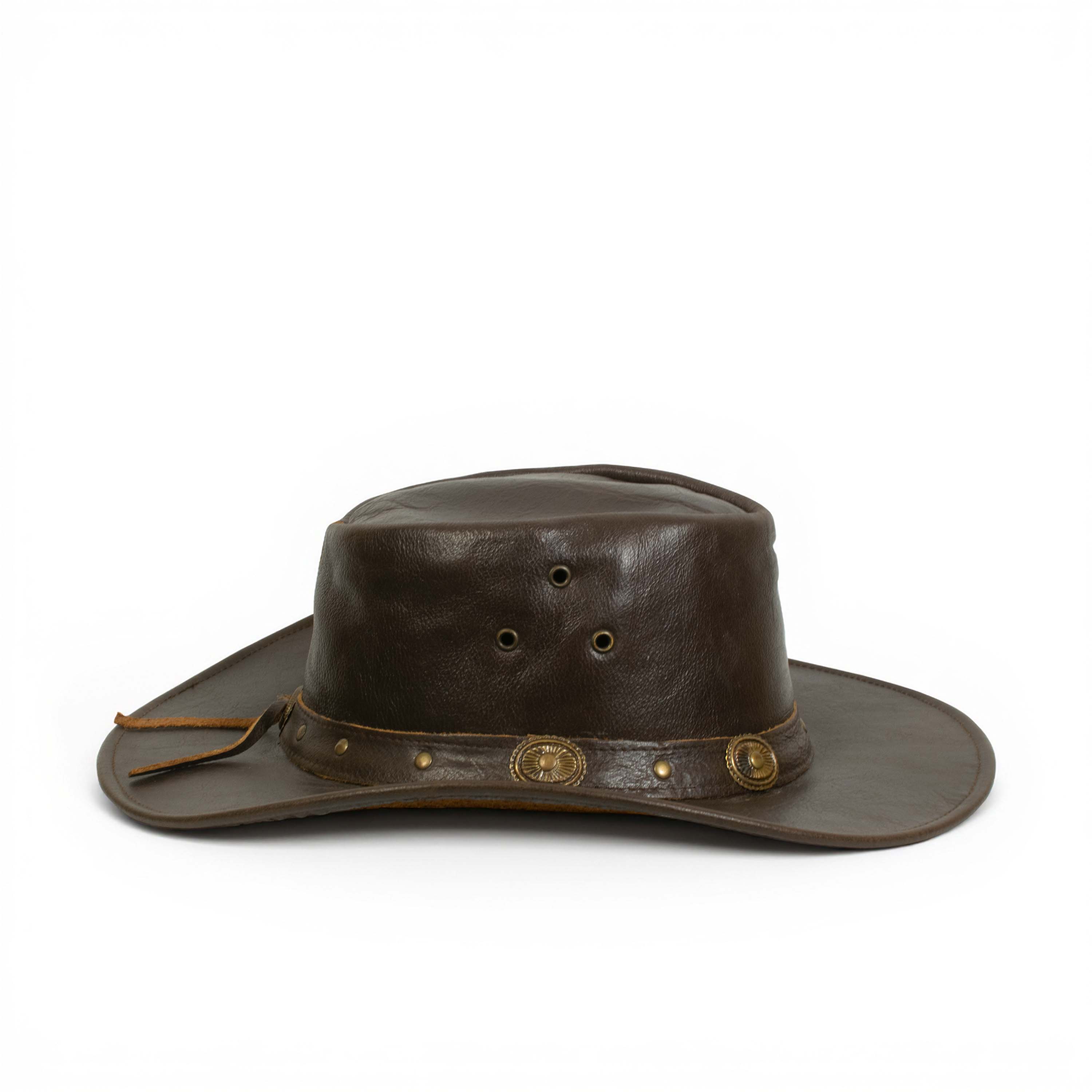Craft Colt Crushable Water Buffalo Leather Cowboy Hat — Dark Olive Brown Wide Brim Outback with Braided Leather Band