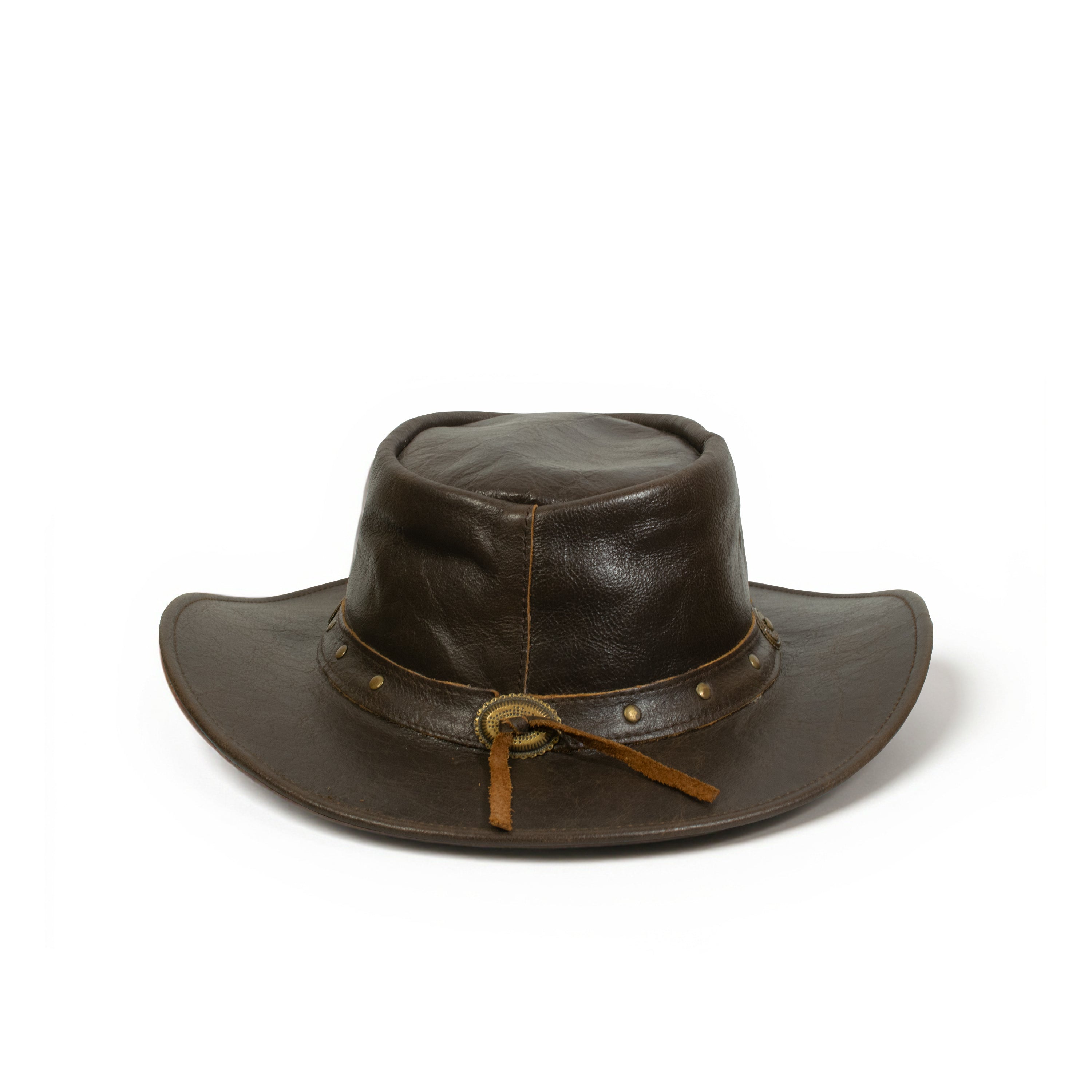 Craft Colt Crushable Water Buffalo Leather Cowboy Hat — Dark Olive Brown Wide Brim Outback with Braided Leather Band