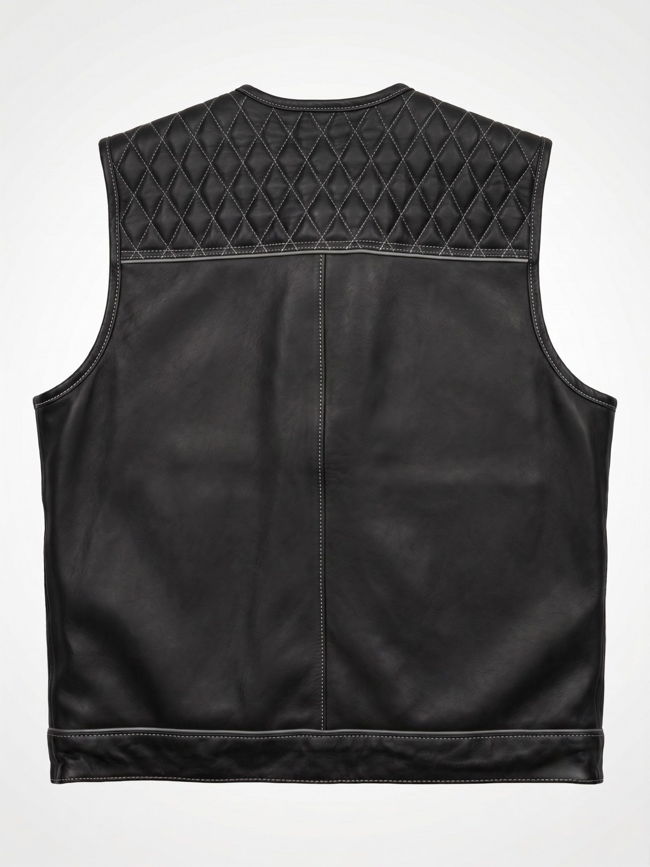 Diamond Quilted Leather Motorcycle Club Vest - Black/White