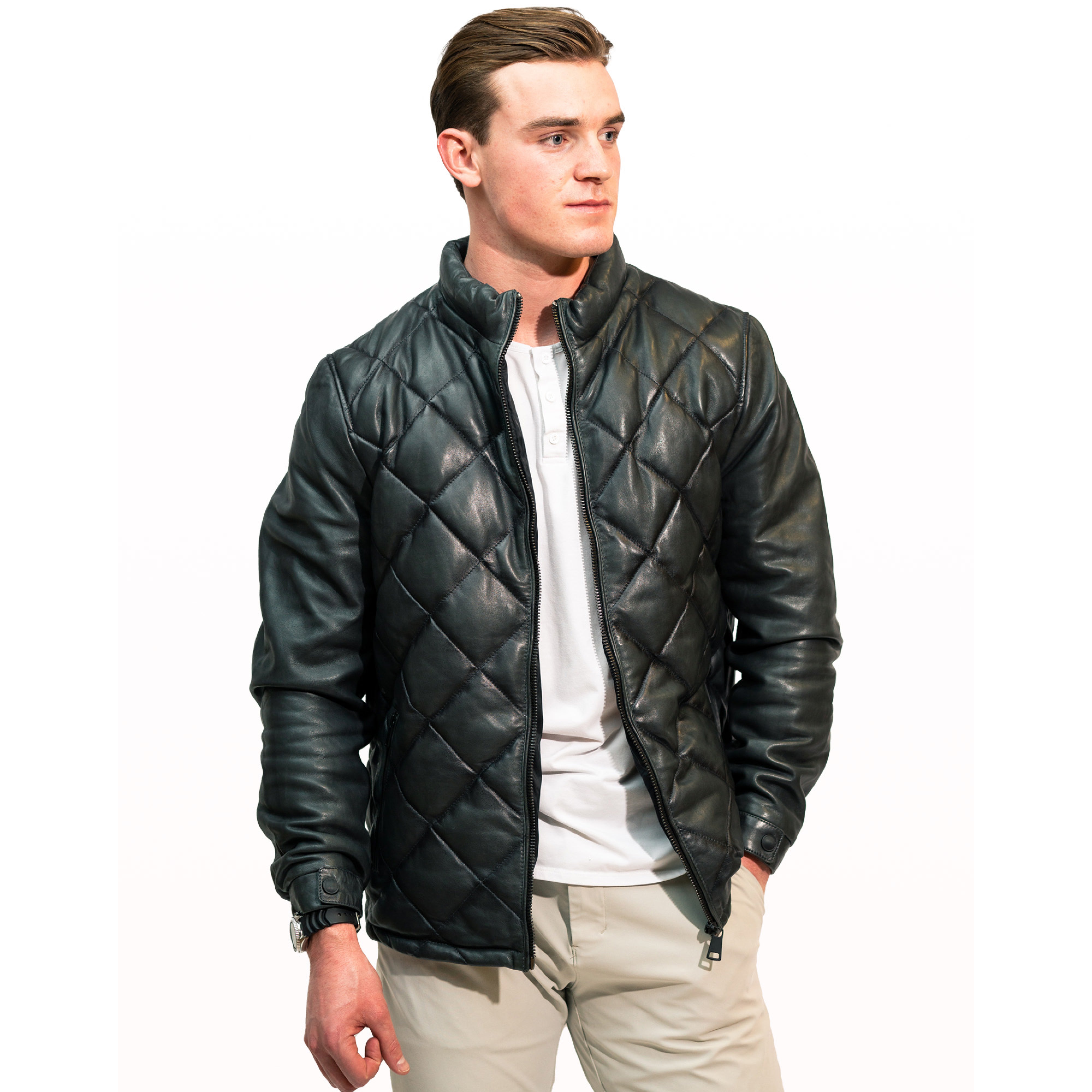 Jeff men's quilted jacket in black / anthracite sheepskin leather - Lure Leather