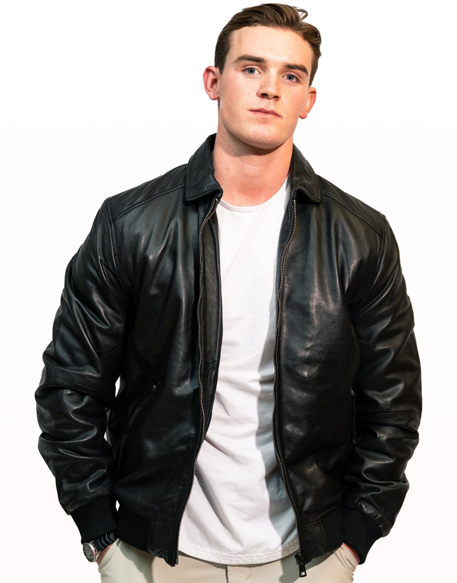 Michael men's bomber in black sheepskin leather - Lure Leather