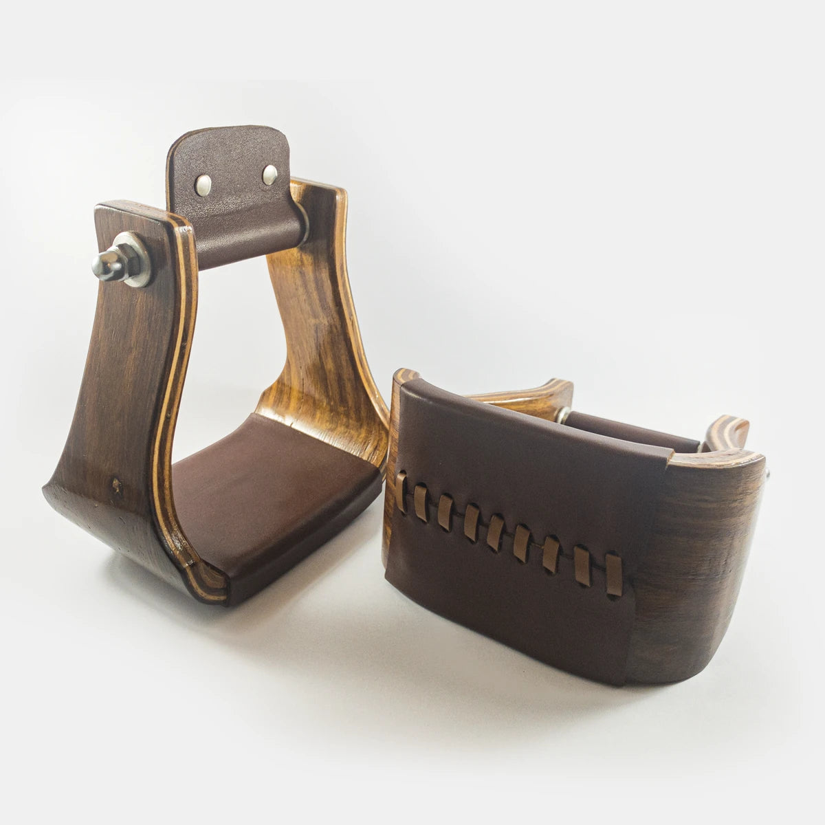 Western Style Wooden Bell Saddle Stirrup Leather Covered