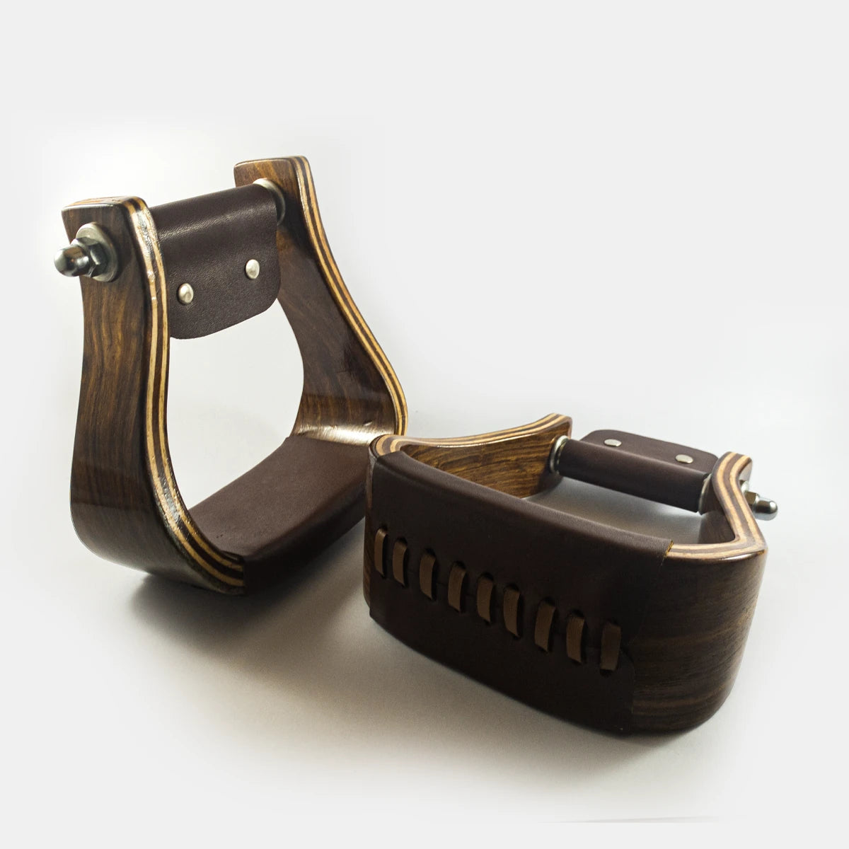 Western Style Wooden Bell Saddle Stirrup Leather Covered